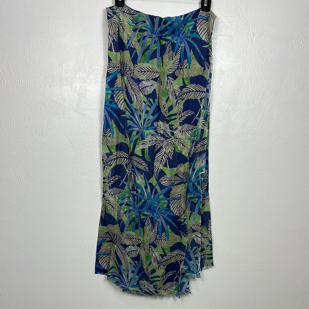 J. McLaughlin Tropical Leaf Print Fringe Trim Wool Scarf
